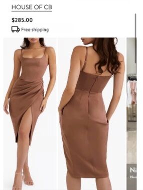 House of CB Copper Satin Draped Midi Dress